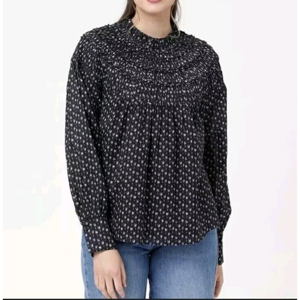 Rebecca Taylor Feather Fleur Smocked Mock Neck Top Size 0